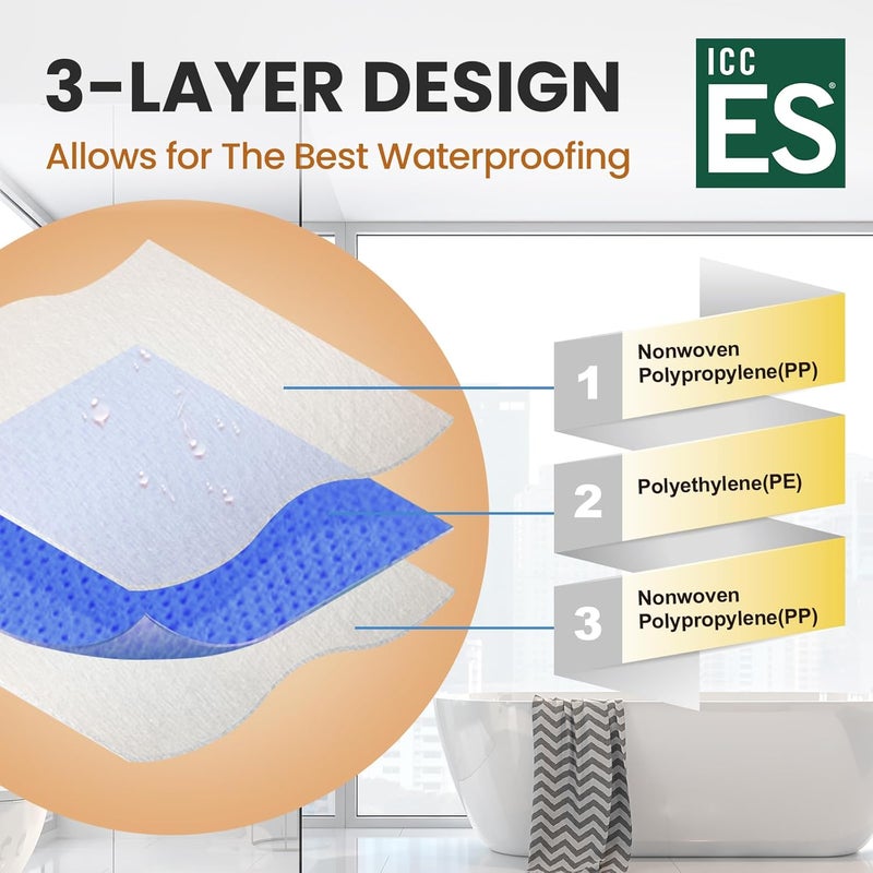 MAXKOSKO MAXKSOKO 98.4ft x 5in Upgraded Waterproofing Membrane Band 41 Sq Ft, PE Fabric Waterproof Seam Tape for Walls, Basement Corners and Floor Transitions, Tile Underlayment Membrane Roll for Bathroom - Image 2